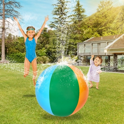 Rainbow Beach Balls Inflatable Water Spray Beach Ball Summer Outdoor Sport Game Kids Sprinkler Toy ball COD [1880289]