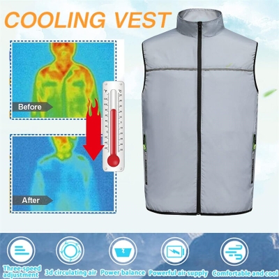 TENGOO Air Conditioning Clothing Vest Three Wind Speeds Heatproof Cooling Clothing USB Charging Sun Protection Continuous Cooling Jacket with Two Fans for Summer High Temperature Outdoor Work [2010039]