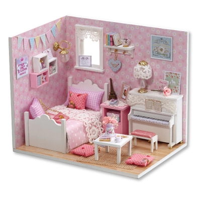 Wooden 3D DIY Handmade Assemble Doll House Miniature Kit with Furniture LED Light Education Toy for Kids Gift Collection [1731374]