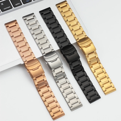 22mm Three-bead Trapezoidal Stainless Steel Watch Straps Smart Watch Band Replacement Strap COD [2010447]