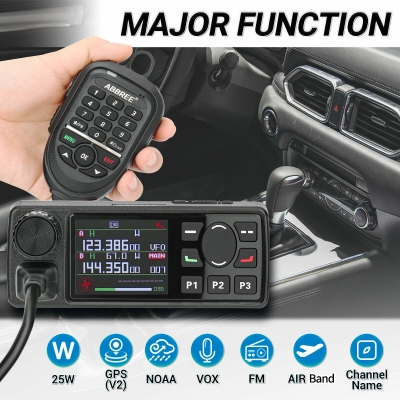 ABBREE AR-2520 25W Walkie Talkie AM Full Band Mobie Radio 108-520MHz 999 Channels Amateur GPS Radio Car Radio Station with Hand Mic COD [2004563]