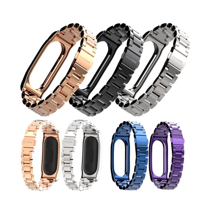 Mijobs Classic Three-bead Wristband Replacement Metal Watch Band for Xiaomi mi band 2 Smart Watch Non-original COD [1439605]