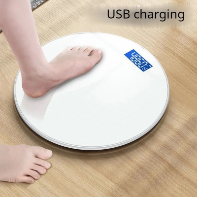 Household Electronic Scale Intelligent Automatic shut-down LCD Display USB Rechargeable Accurate Round Scale Body Scale for Health Fat Loss Measuring CO [2004969]