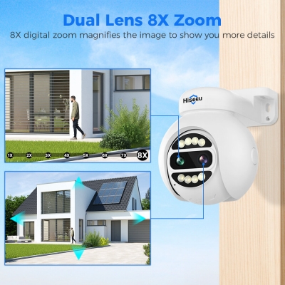 Hiseeu 4MP+4MP Dual Lens PTZ POE IP Camera 8X Zoom Full Color Night Vision 2-Way Audio H.265+ IP65 Waterproof CCTV Security Video Surveillance Camera COD [1999956]