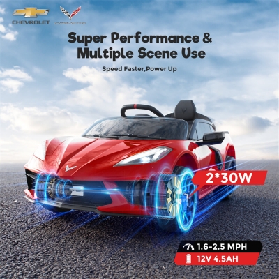 Funtok GT01A 12V 4.5AH 60W Kids Electric Ride on Car Licensed Chevrolet Corvette C8 4km/h Max Speed Safety Rechargeable Powered Electric Truck for 3-6 Years Old Kids with Wireless Remote Control Bluet [2004106]