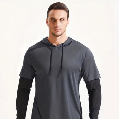 Men\'s Hooded Fitness Suit Quick-Drying Breathable Sweat-Resistant Loose Activewear for Outdoors Sport Training COD [2008140]