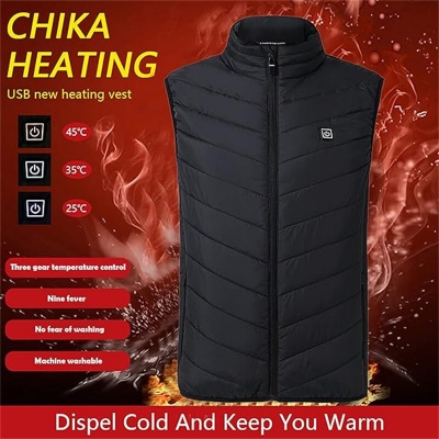 TENGOO HV-09B Heated Vest 9 Heating Zones Trible Gears Temperature Level Control USB Charging Waterproof Hip Length Electric Heating Jacket for Winter Hiking Camping [1999000]