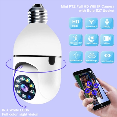 E27 Light Bulb Camera Full Color Night Vision Wireless Wifi Camera Smart Security Camera 1080P 360 Rotate Wifi IP PTZ For Outdoor Camera COD [1982057]