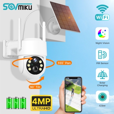 Sovmiku WTD714 4MP HD WiFi PTZ Camera Outdoor Wireless Solar Powered IP Camera Night Vision PIR Motion Detection Two-way Audio Built-in 8000mAh Battery Video IP Surveillance Camera Long Time Standby [2009644]