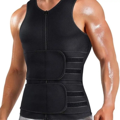 Men Body Shaper Sweat Suit Double Belt Waist Trainer Abdomen Slimming Sweat Vest Fat Burner Shapewear Tank Tops Fitness Belt COD [2008144]