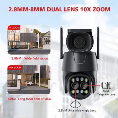 4G/WiFi 4MP+4MP Dual Lens Outdoors PTZ Security Camera 2.8mm-8mm 10X Zoom 8MP AI Human Tracking Color Night Vision Serveillance Monitoring Cameras COD [1993737]