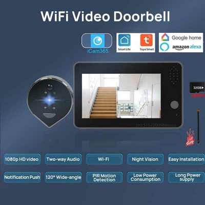 Tuya Smart WiFi Doorbell 1080P HD Eye Peephole Camera with 4.3inch LCD Screen Display 5000mAh Night Vision PIR Motion Detection Two-way Audio Door Viewer [1987395]