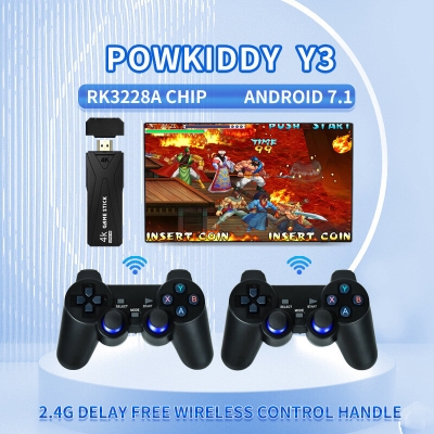 Powkiddy Y3 Arcade Game Console with 4K TV Stick RK3228A Android 7.1 HD Playback 2.4G Wireless Gamepad Joystick for PSP Emulator COD [1986976]