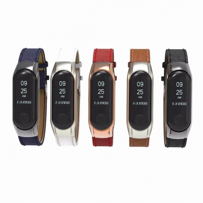 Bakeey Leather Strap with Metal Frame Replacement Wristband for Xiaomi Mi Band 3 Smart Bracelet Non-original COD [1320777]