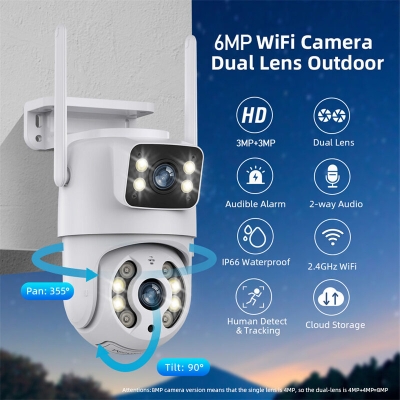 Hiseeu WS318 4K 6MP Wifi Surveillance Camera Dual Lens 4X Digital Zoom AI Human Detect IP66 Waterproof Wireless Outdoor Security PTZ IP Cameras EU Plug C [2001915]