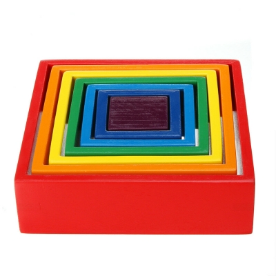 Square 7-piece 6.1 x 6.1 x 1.73inch Wooden Rainbow Stacking Toy nested stack games Building blocks COD [1841777]