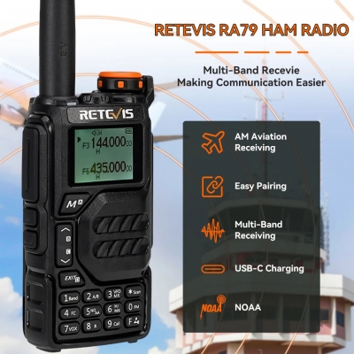 Retevis RA79 5W UV Dual Band Walkie Talkie AM FM Airband Frequency Receiving Multi-Band Receiving USB-C Charging Ham Portable Handheld Two Way Radio COD [2004240]