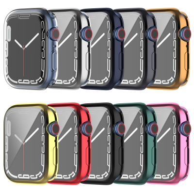 Bakeey Plating Shockproof Anti-Scratch Soft TPU + HD Clear Tempered Glass Full Cover Watch Case Cover for Apple Watch S7 41mm/ 45mm COD [1912353]