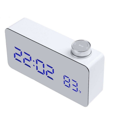 DecBest Beauty Mirror Knob Alarm Clock Personality Creative Thermometer Bedside Clock LED Luminous Student Clock COD [1396723]