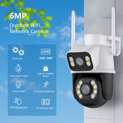 3MP+3MP WiFi IP Camera 4K 6MP Wireless Security Surveillance Cameras NETIP Onvif Human Detection Home Outdoor CCTV IP Camera Dual Lens Auto Tracking COD [1993817]