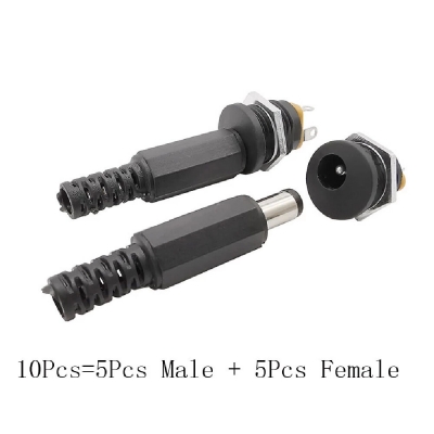 10PCS (5Pairs) 12V 3A 5.5 x 2.1mm Plastic Male Plugs DC022 DC Power Socket Female Jack Screw Nut Panel Mount Connector COD